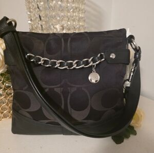 Coach Black Shoulder Bag with Silver Chain